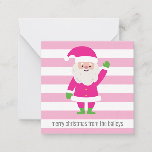 Pink & Green Santa Striped Gift Enclosure Cards (Front)