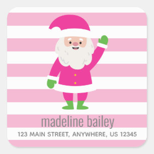 Pink & Green Santa Striped Return Address Labels