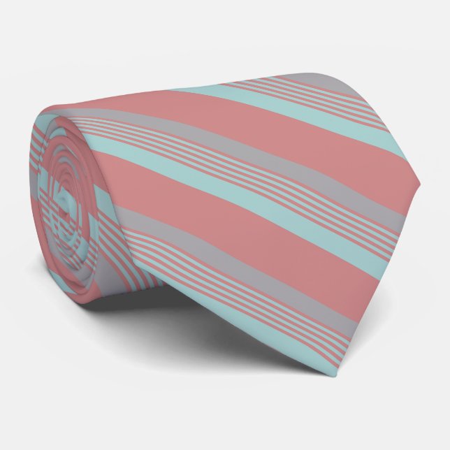Pink Green Silver Striped  Neck Tie (Rolled)
