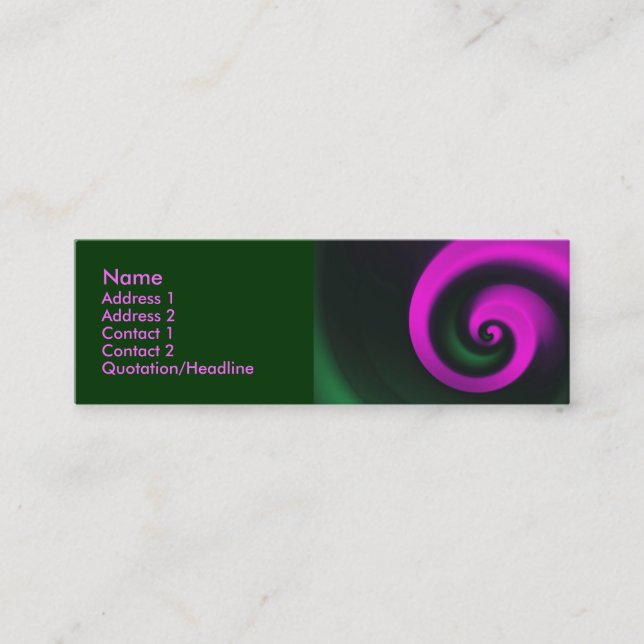 Pink Green Spiral Mini Business Card (Front)
