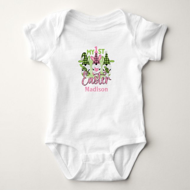 Pink Green Spring Easter Gnomes My First Easter Baby Bodysuit (Front)
