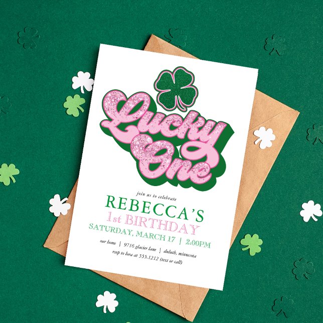 Pink Green St. Patrick' Lucky One First Birthday Invitation (Creator Uploaded)