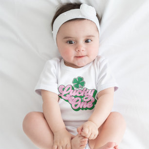 Pink Green St. Patrick's Day Lucky One Baby Bodysuit