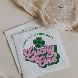 Pink Green St. Patrick's Day Lucky One Birthday Napkins