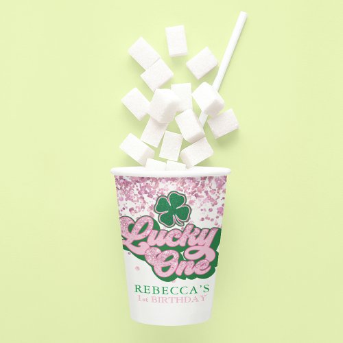Pink Green St Patricks Lucky One First Birthday Paper Cups