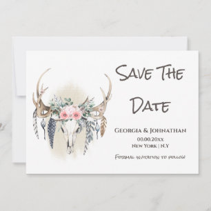 Pink green stag antlers boho dream catcher tribal save the date