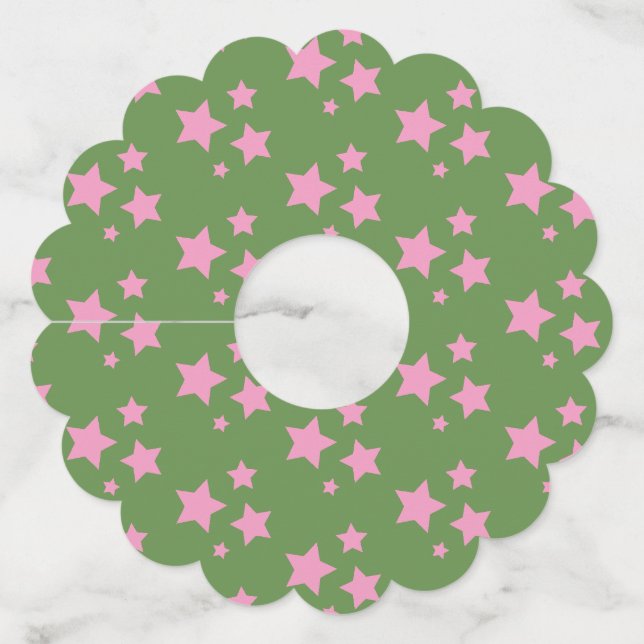 Pink Green Stars Modern design Wine Glass Tag (Front)