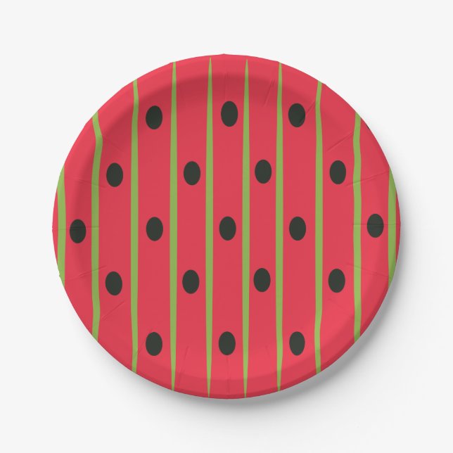 Pink Green Stripe Party Paper Plates (Front)