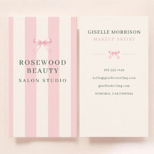 Pink Green Striped Bow Makeup Artist  Business Card