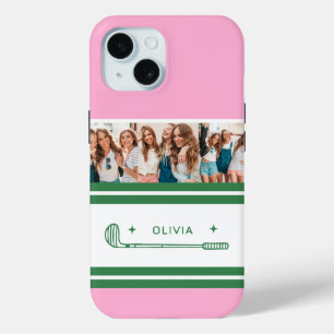 Pink & Green Striped personalised retro gift iPhone 15 Case