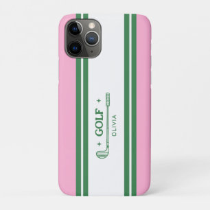 Pink & Green Striped personalised retro gift iPhone 11 Pro Case