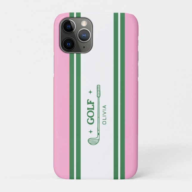 Pink & Green Striped personalised retro gift Case-Mate iPhone Case (Back)