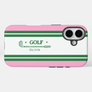 Pink & Green Striped personalised retro gift iPhone 16 Case