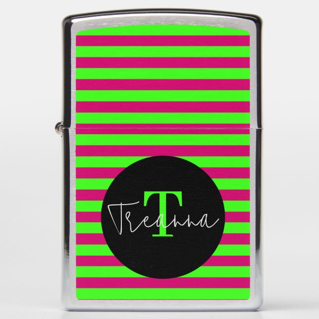 Pink & Green Striped Zippo Lighter (Front)