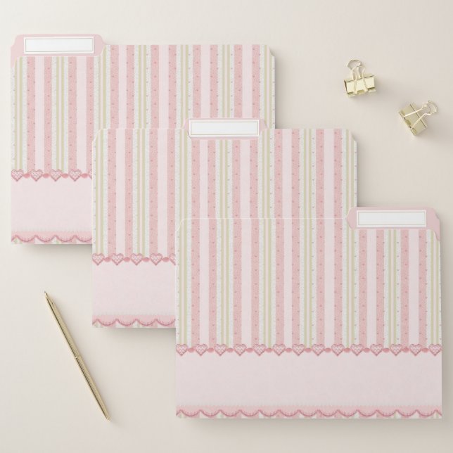 Pink & Green Stripes and Hearts File Folder (Set)