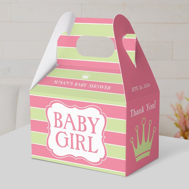 Pink Green Stripes Baby Shower Favor Box (Creator Uploaded)