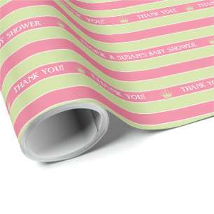Pink Green Stripes Baby Shower Wrapping Paper