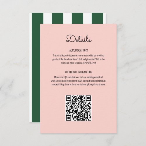 Pink  Green Stripes Beverly Hills Hotel Wedding  Enclosure Card
