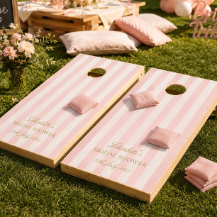 Pink & Green Stripes Bridal Shower Cornhole Set