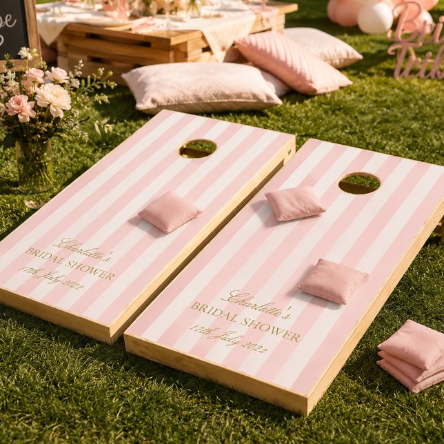 Pink & Green Stripes Bridal Shower Cornhole Set (Creator Uploaded)