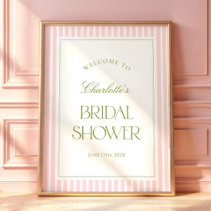 Pink & Green Stripes Bridal Shower Welcome Poster
