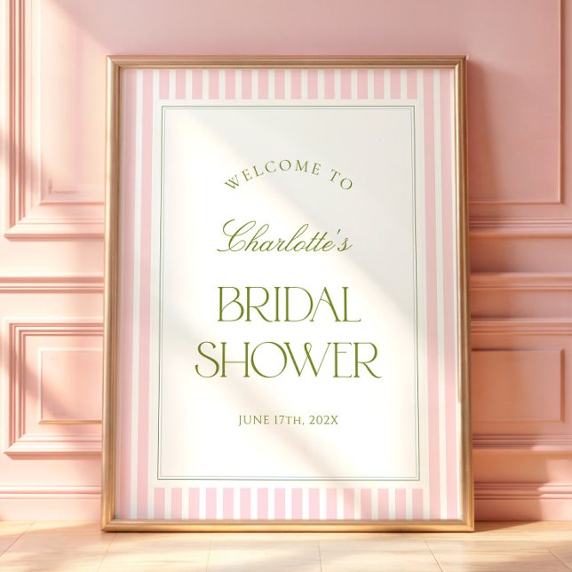 Pink & Green Stripes Bridal Shower Welcome Poster (Creator Uploaded)