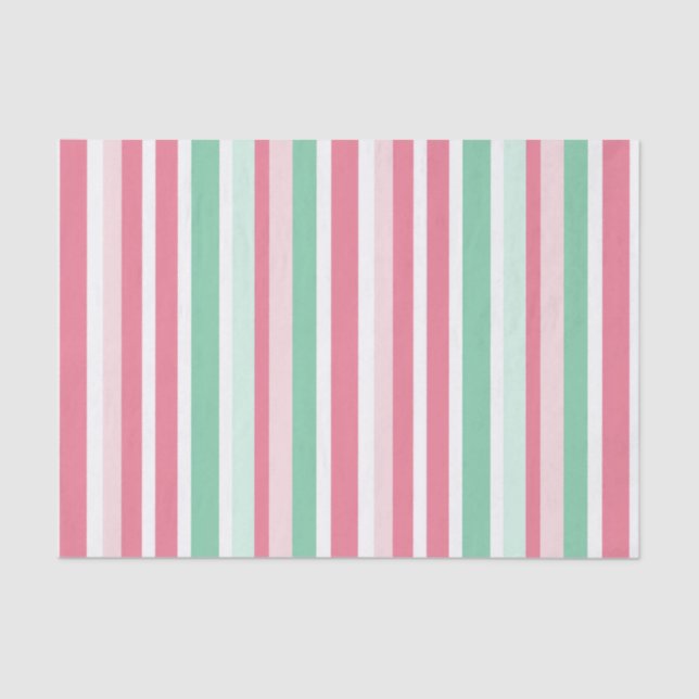 Pink Green Stripes Christmas  Tissue Paper (Front)