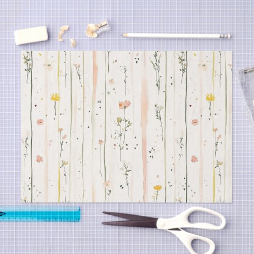 Pink Green Stripes Flowers Bridal Shower Tissue Paper