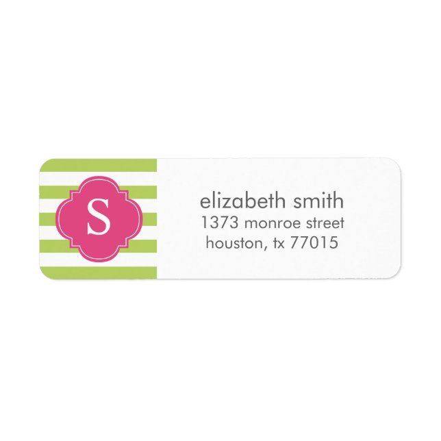 Pink Green Stripes Monogram Label (Front)