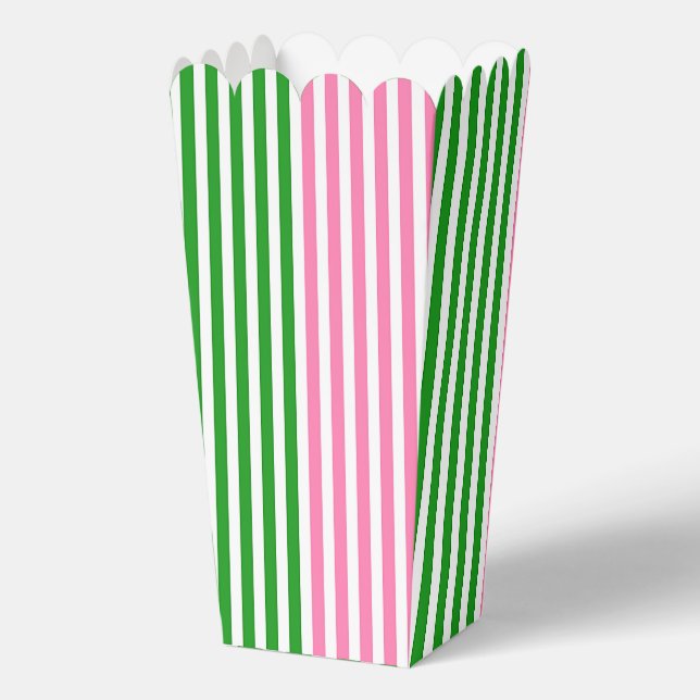 Pink + Green Stripes Popcorn  Favor Boxes (Back)