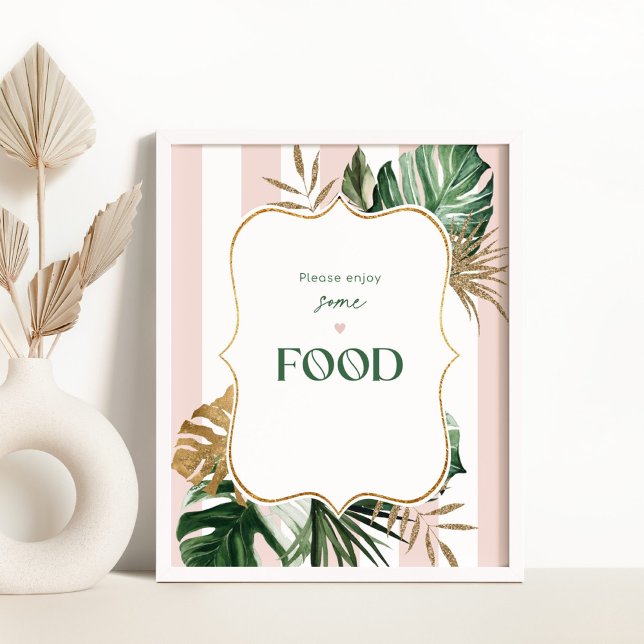 Pink green stripes tropical palm Food table sign (Creator Uploaded)