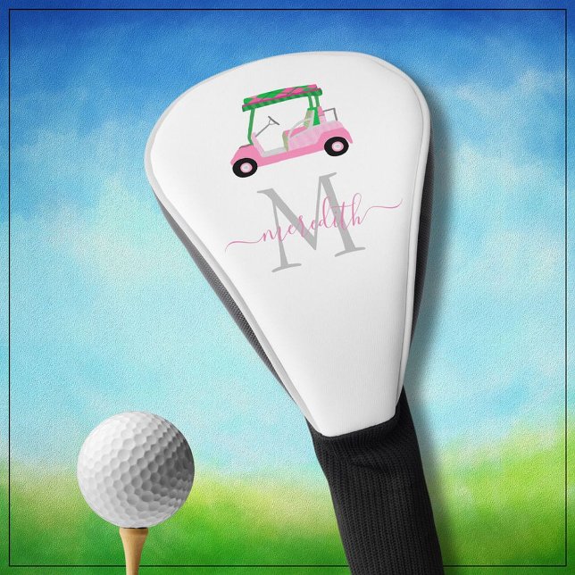 Pink Green Stylish Cart Clubs Name Monogram *  Golf Head Cover (Creator Uploaded)