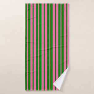 Pink Green Stylish Stripes Pattern Design  Bath Towel