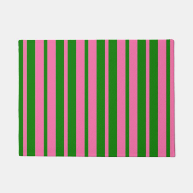 Pink Green Stylish Stripes Pattern Design  Doormat (Front)