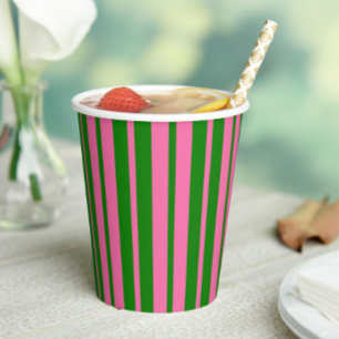 Pink Green Stylish Stripes Pattern Design Paper Cups