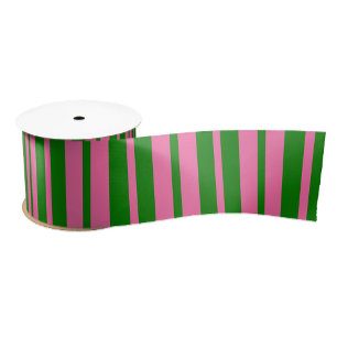 Pink Green Stylish Stripes Pattern Design  Satin Ribbon