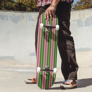 Pink Green Stylish Stripes Pattern Design Skateboard