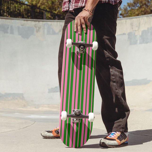 Pink Green Stylish Stripes Pattern Design  Skateboard (Creator Uploaded)