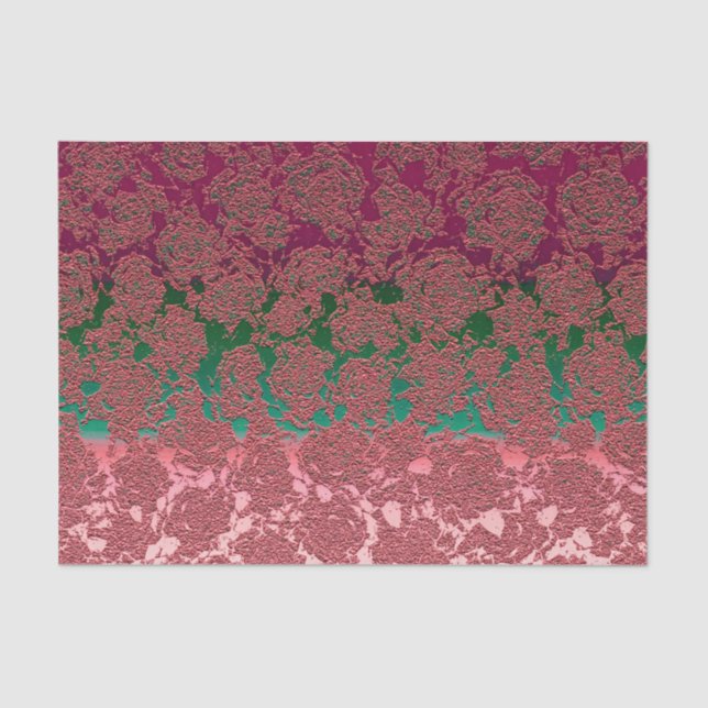 Pink Green Succulent Floral Metallic Pattern Tissue Paper (Front)
