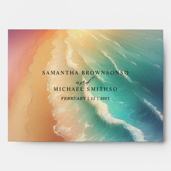 Pink Green Sun Ocean Beach Summer Party Wedding Envelope