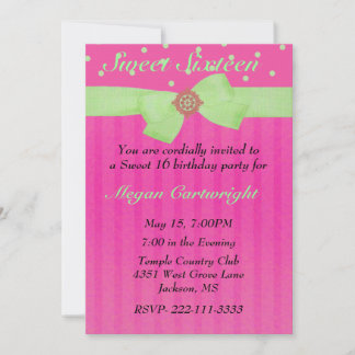 Pink & Green Sweet sixteen Birthday Invitation