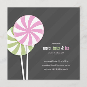 Pink & Green Swirl Lollipops Party Invitations