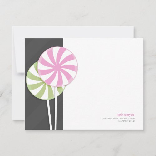 Pink &amp; Green Lollipops Personalizable Flat Note Ca Personalized Invitation