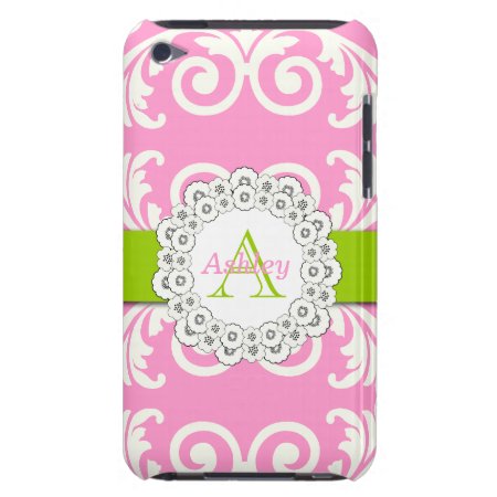 Pink Green Swirls Floral Ipod Case