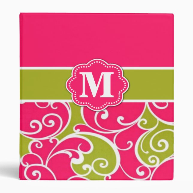 Pink Green Swirls Monogram Binder (Front)