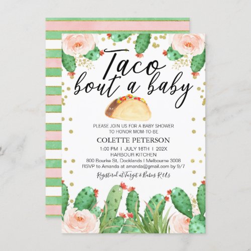 Pink Green Taco Bout A Baby Baby Shower Invitation