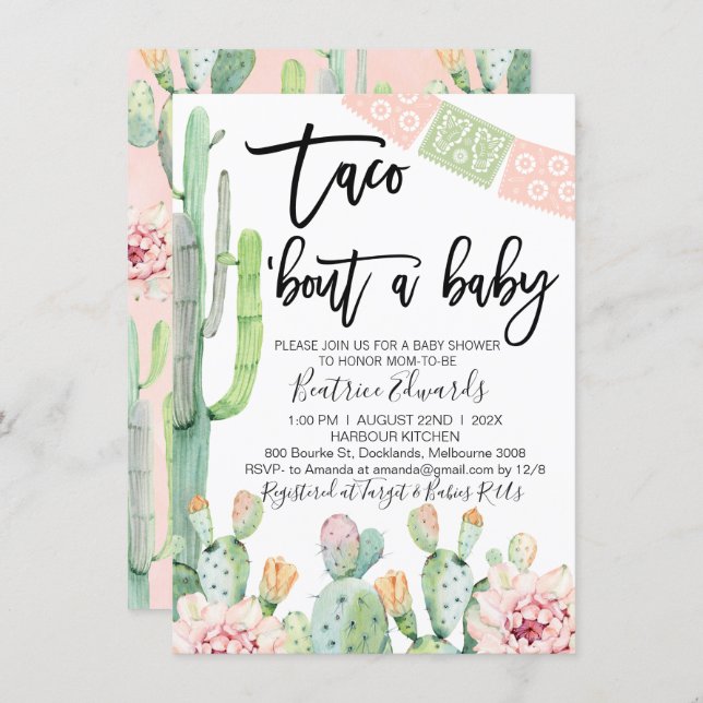Pink Green Taco Bout A Baby Baby Shower Invitation (Front/Back)