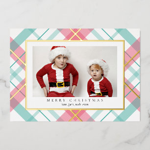 Pink Green Tartan Plaid Christmas Foil Card