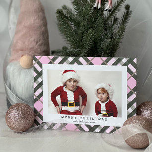 Pink Green Tartan Plaid Photo Card for Christmas