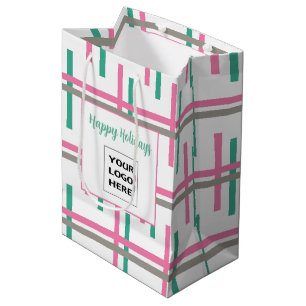 Pink Green Taupe Stripe Medium Gift Bag